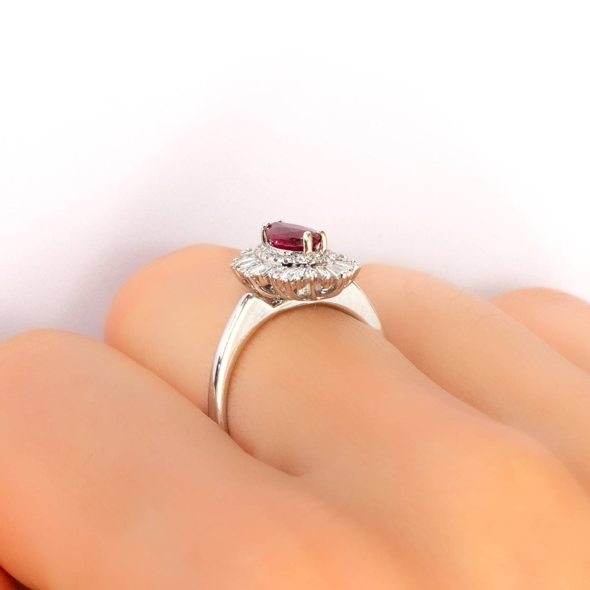 Art Deco Unheated Vivid Red Ruby and Diamonds Ring