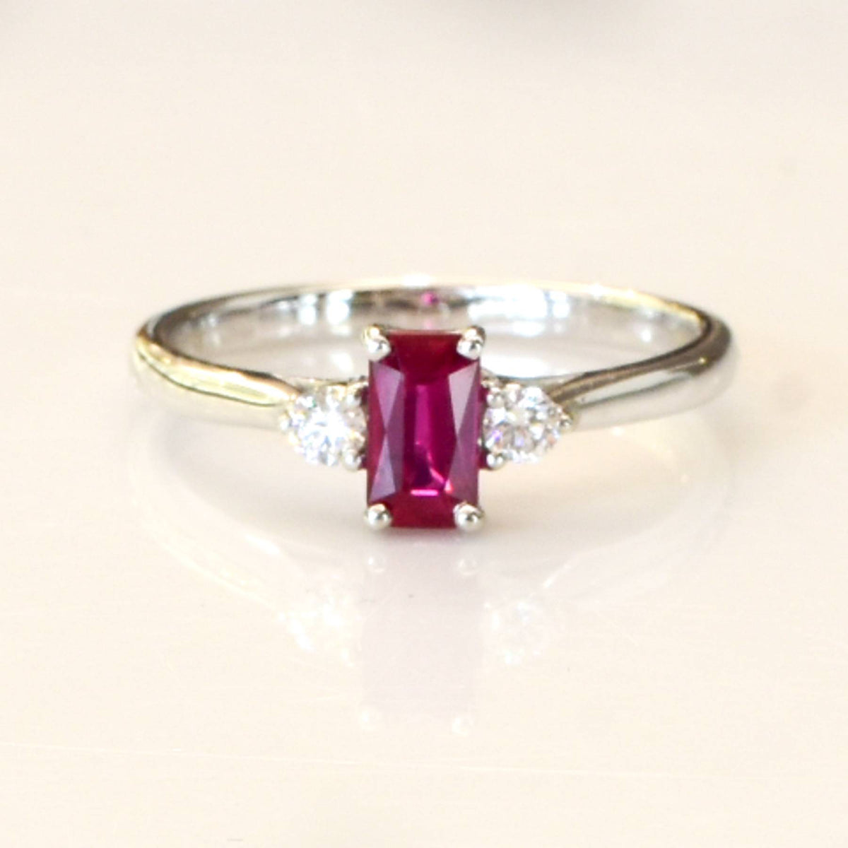 Natural Ruby and Diamond Three Stone Ring 18K Gold
