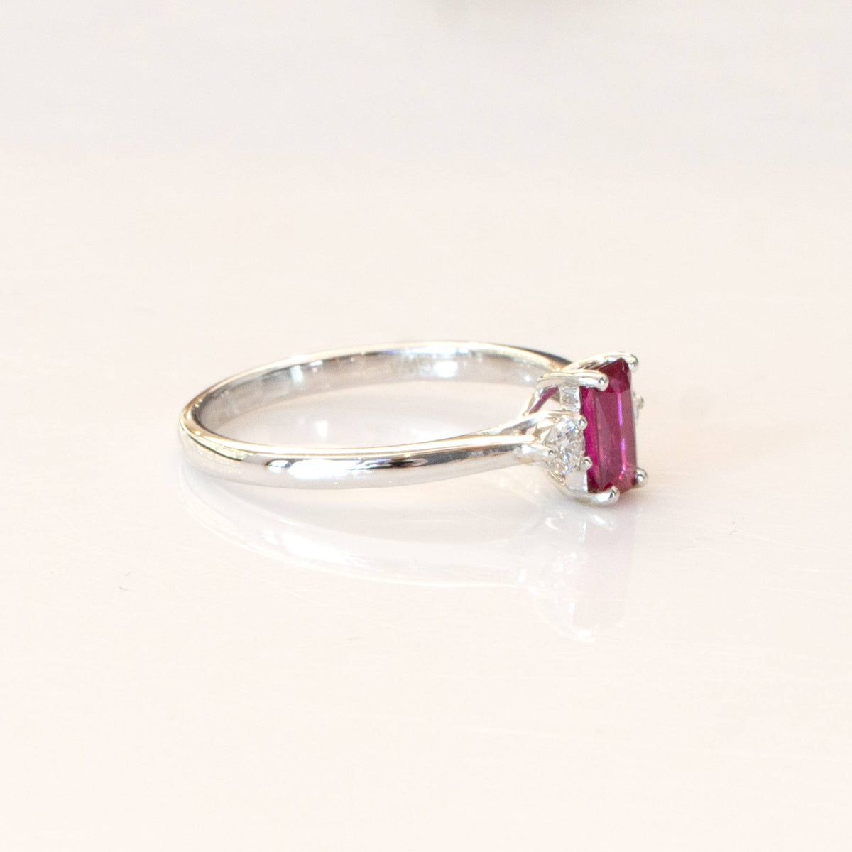 Natural Ruby and Diamond Three Stone Ring 18K Gold
