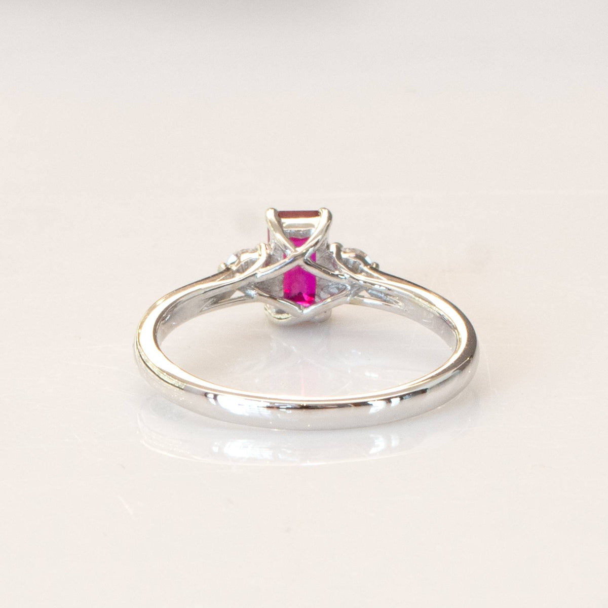 Natural Ruby and Diamond Three Stone Ring 18K Gold