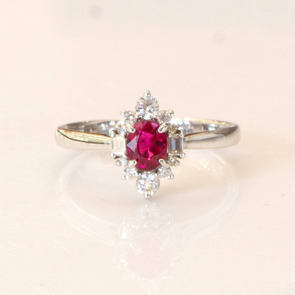 Natural Vivid Red Ruby and Diamond Ring in 18ct Gold