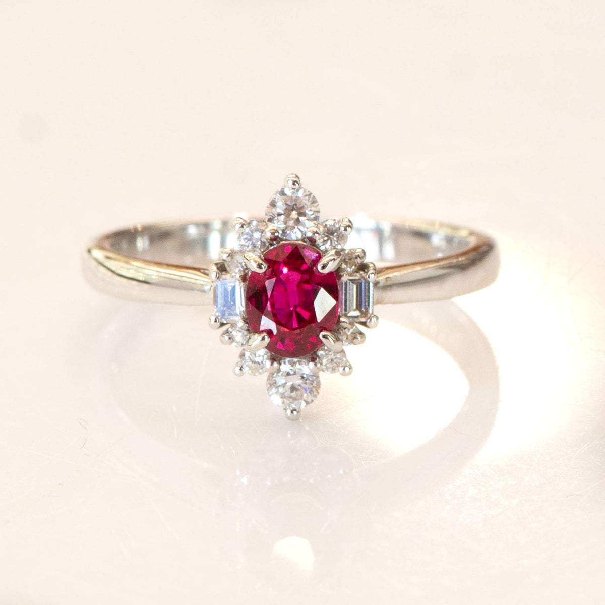 Natural Vivid Red Ruby and Diamond Ring in 18ct Gold