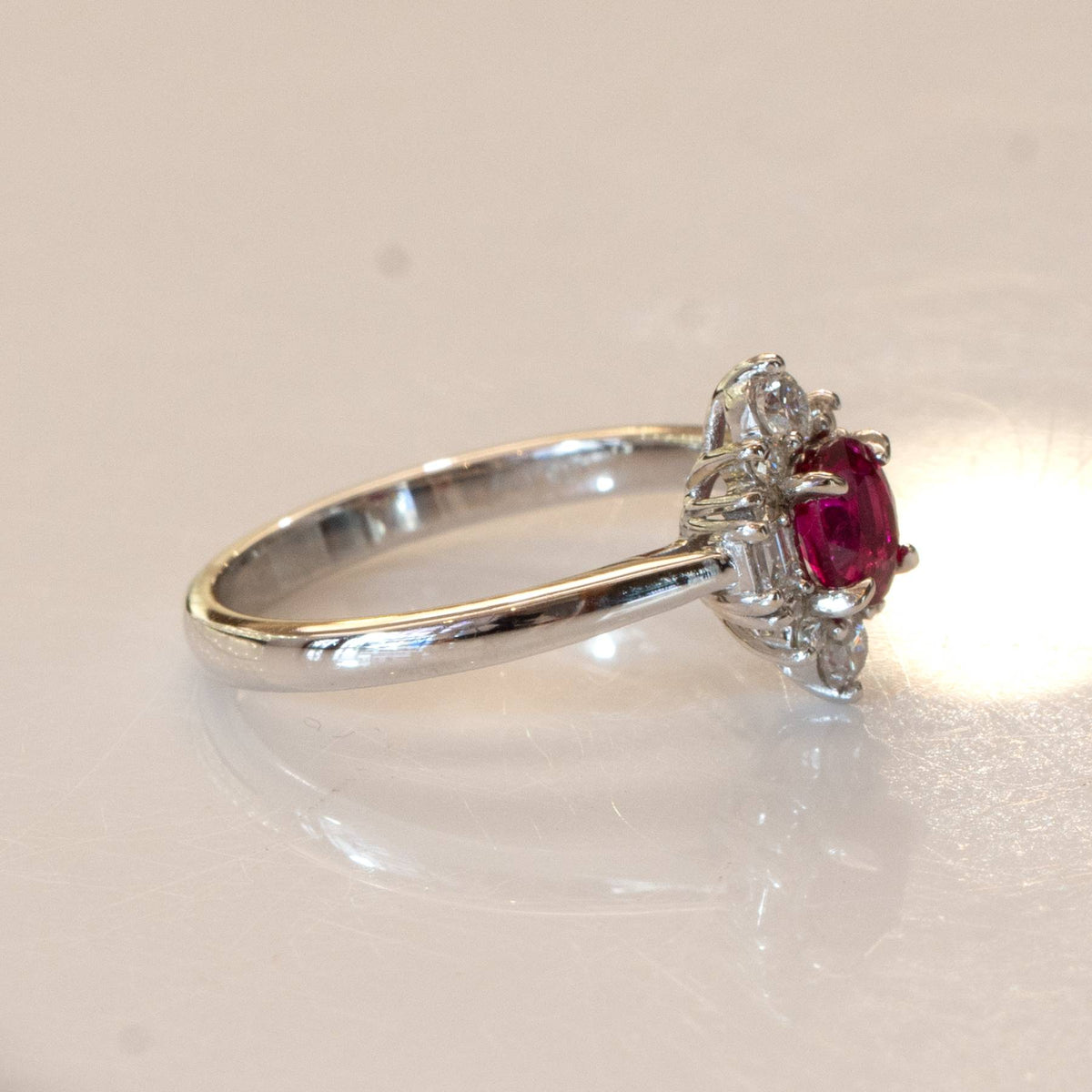 Natural Vivid Red Ruby and Diamond Ring in 18ct Gold