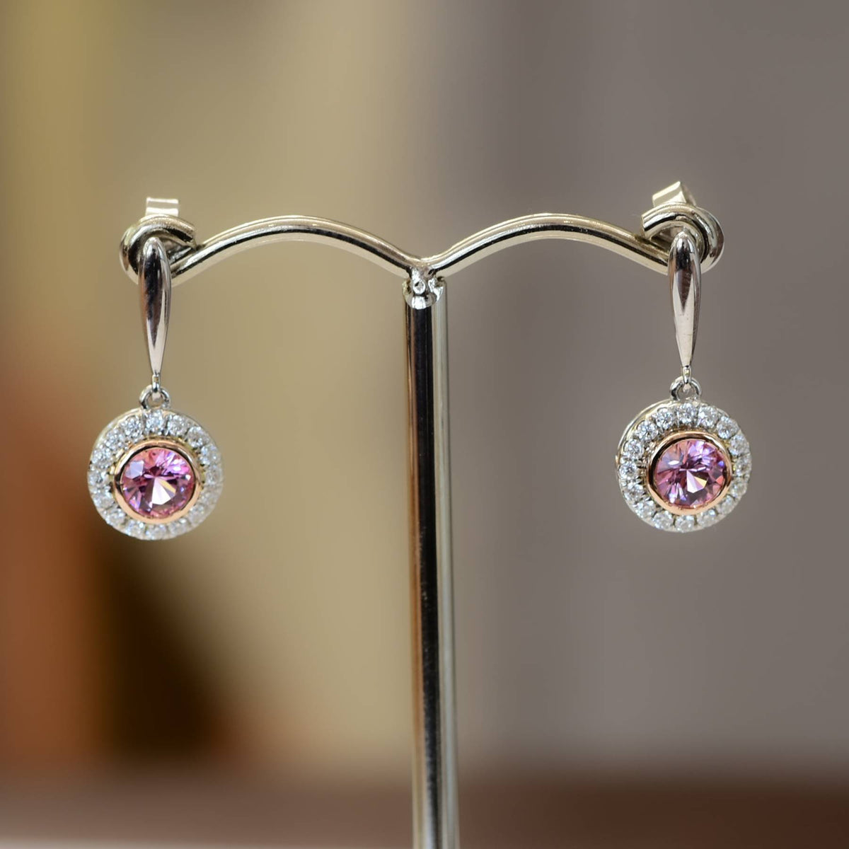 Natural Pink Spinel Dangling Earring in 9Ct Gold