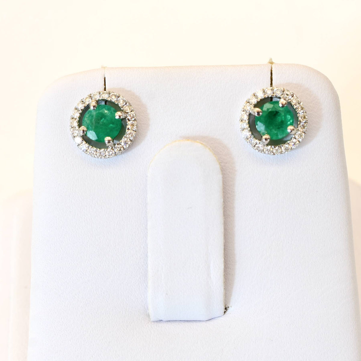 0.70ct Natural Colombian Emerald and Diamond Stud Earrings in 18K Gold
