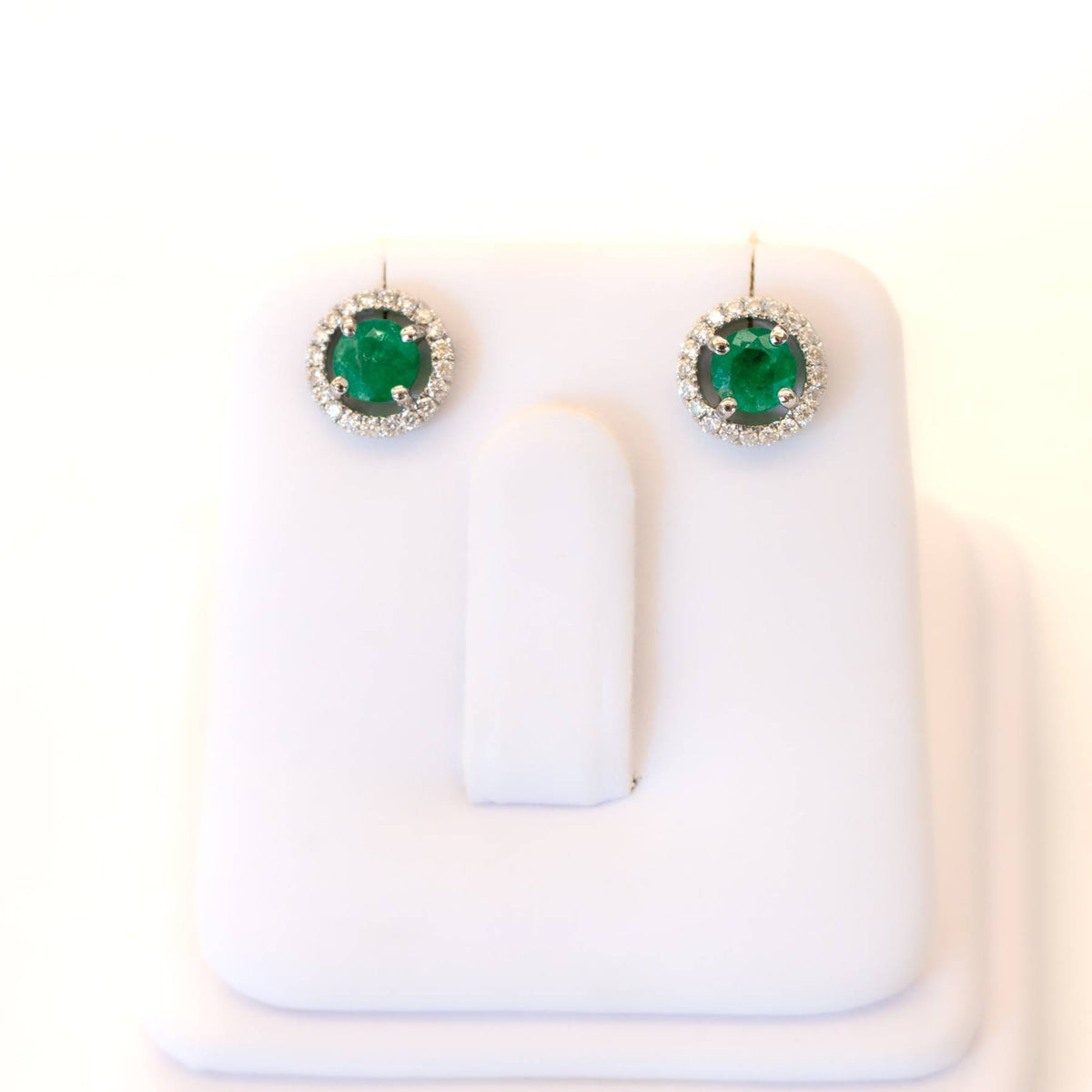 0.70ct Natural Colombian Emerald and Diamond Stud Earrings in 18K Gold