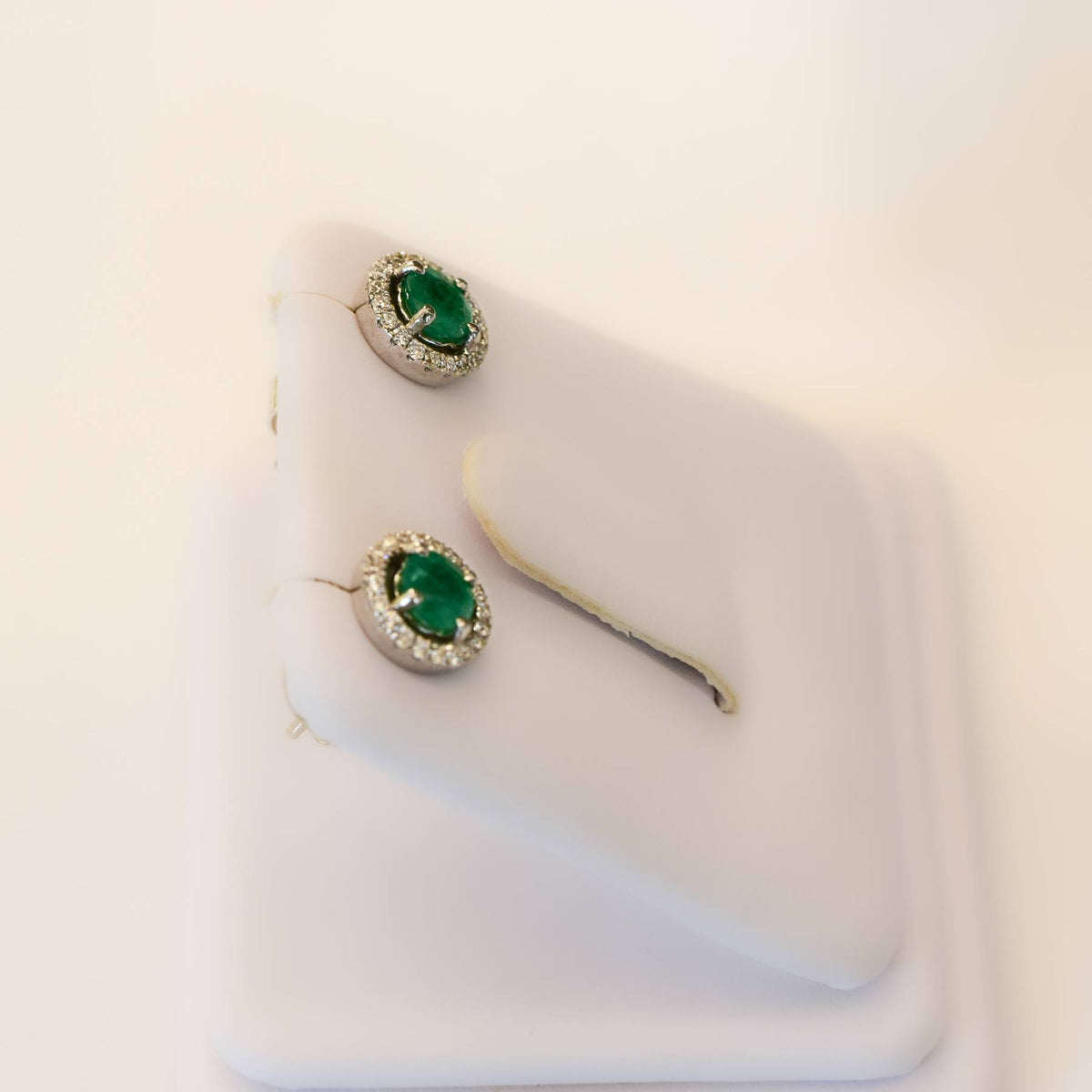 0.70ct Natural Colombian Emerald and Diamond Stud Earrings in 18K Gold