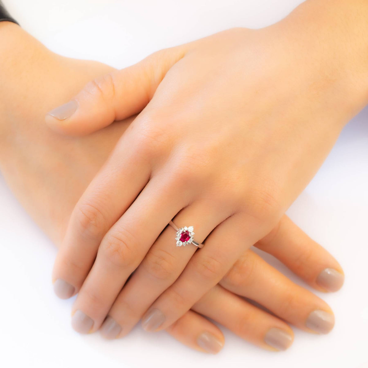 Natural Vivid Red Ruby and Diamond Ring in 18ct Gold