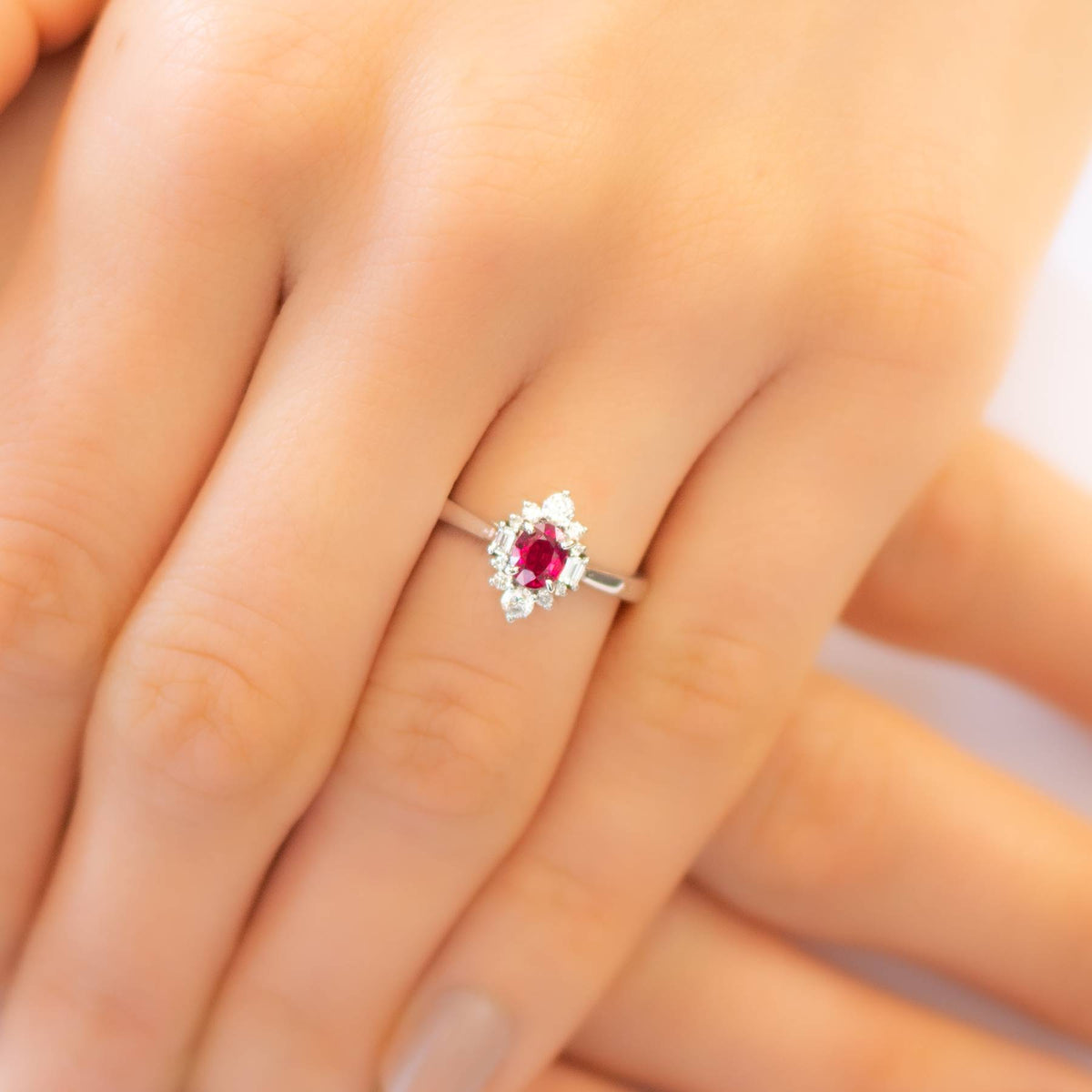 Natural Vivid Red Ruby and Diamond Ring in 18ct Gold