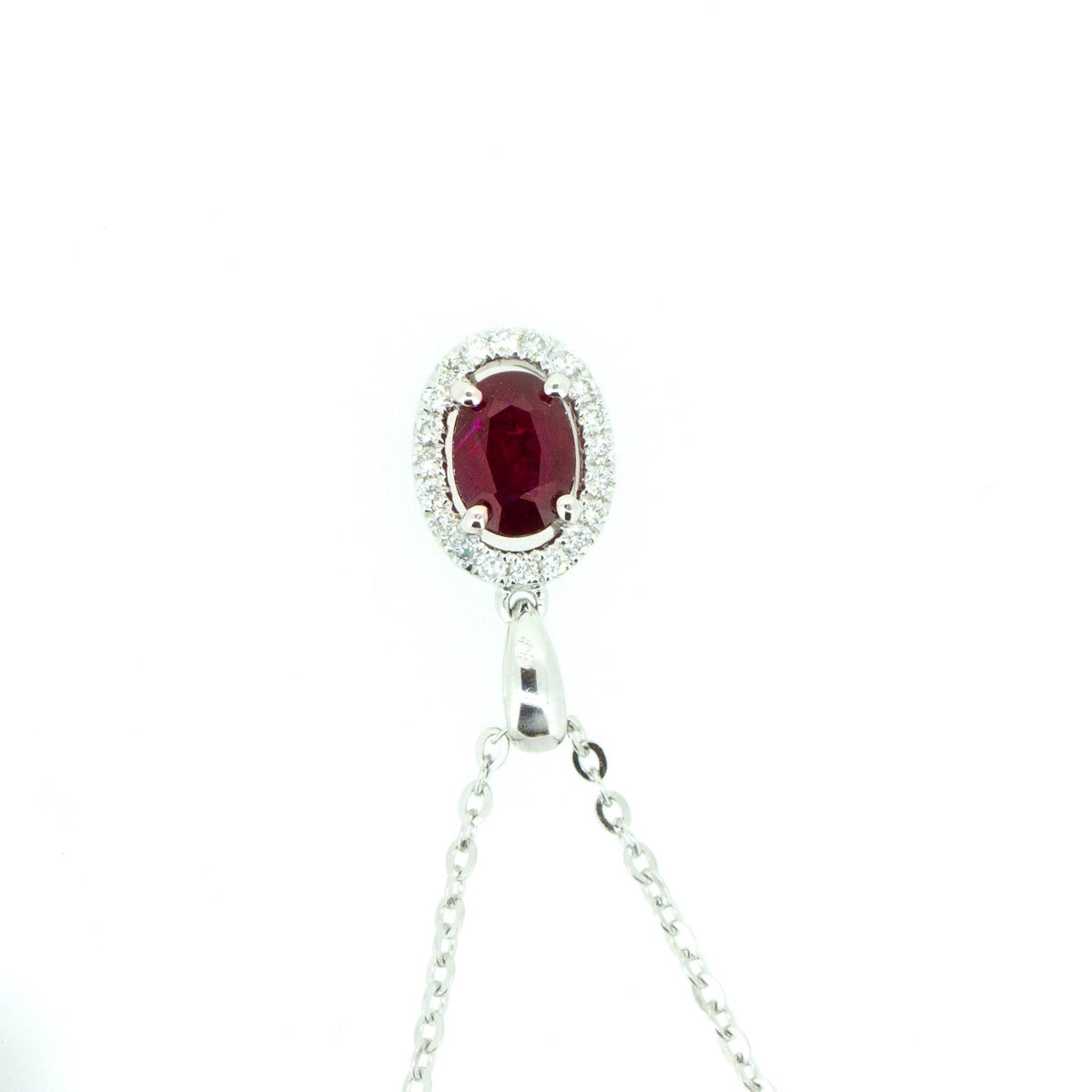 Natural Ruby and Diamond Halo Pendant in 18K Gold