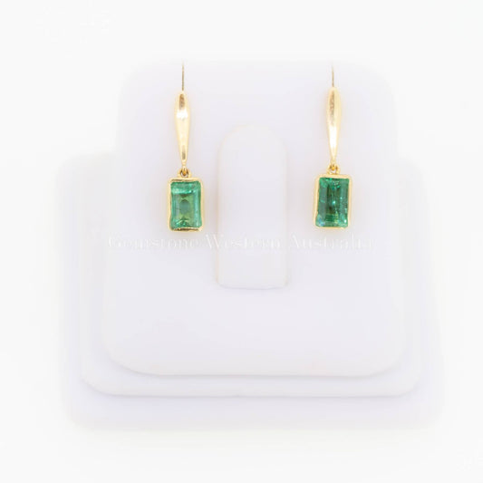 Natural Vivid Green Colombian Emerald Dangle Earrings 18K Gold