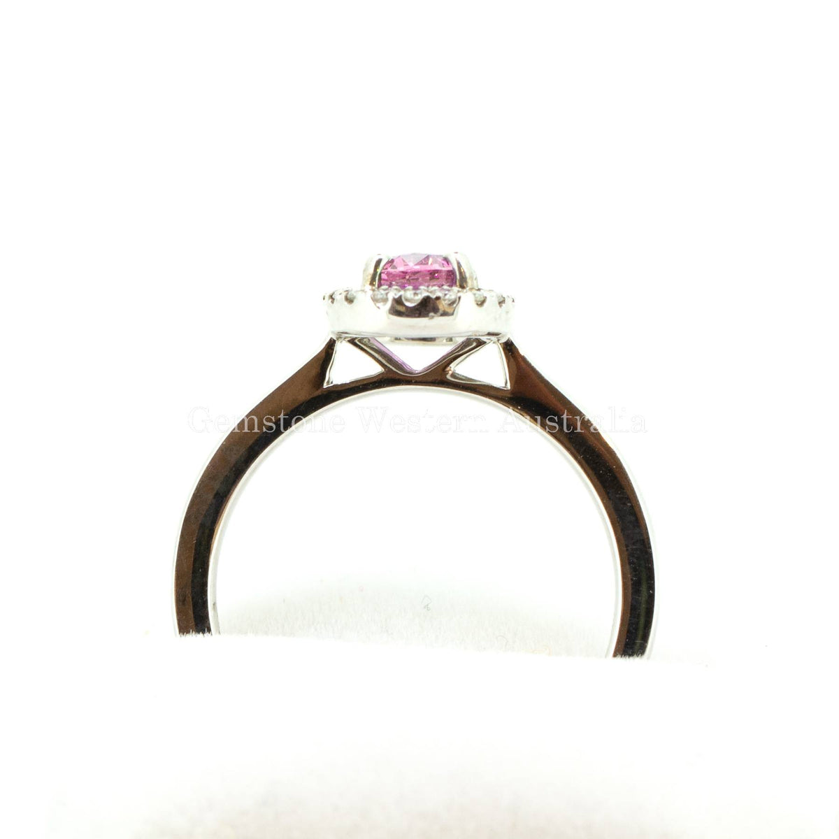 Natural Pink Sapphire and Diamond Halo Ring in 18K Gold