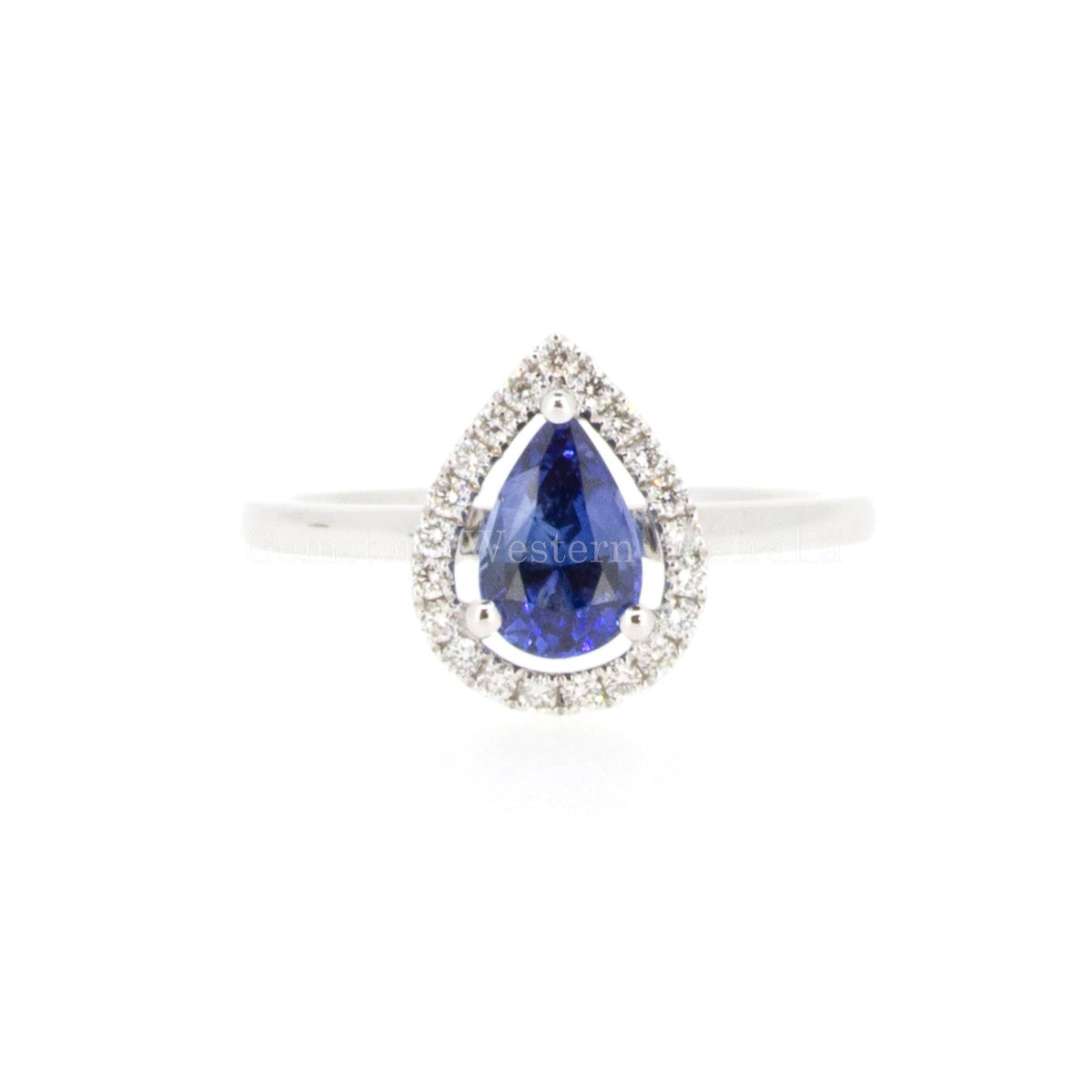 Pear Cut Natural Unheated Sapphire & Diamond Halo Ring 18K Gold