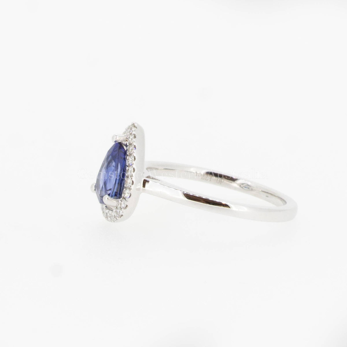Pear Cut Natural Unheated Sapphire & Diamond Halo Ring 18K Gold