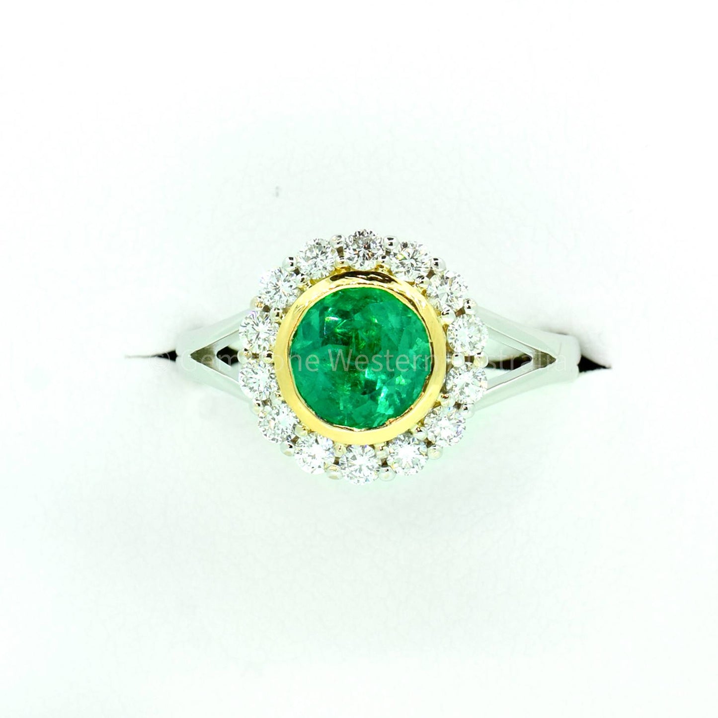 1.50 Carat Colombian Emerald and Diamond Ring - Emerald Halo Ring 18K Gold