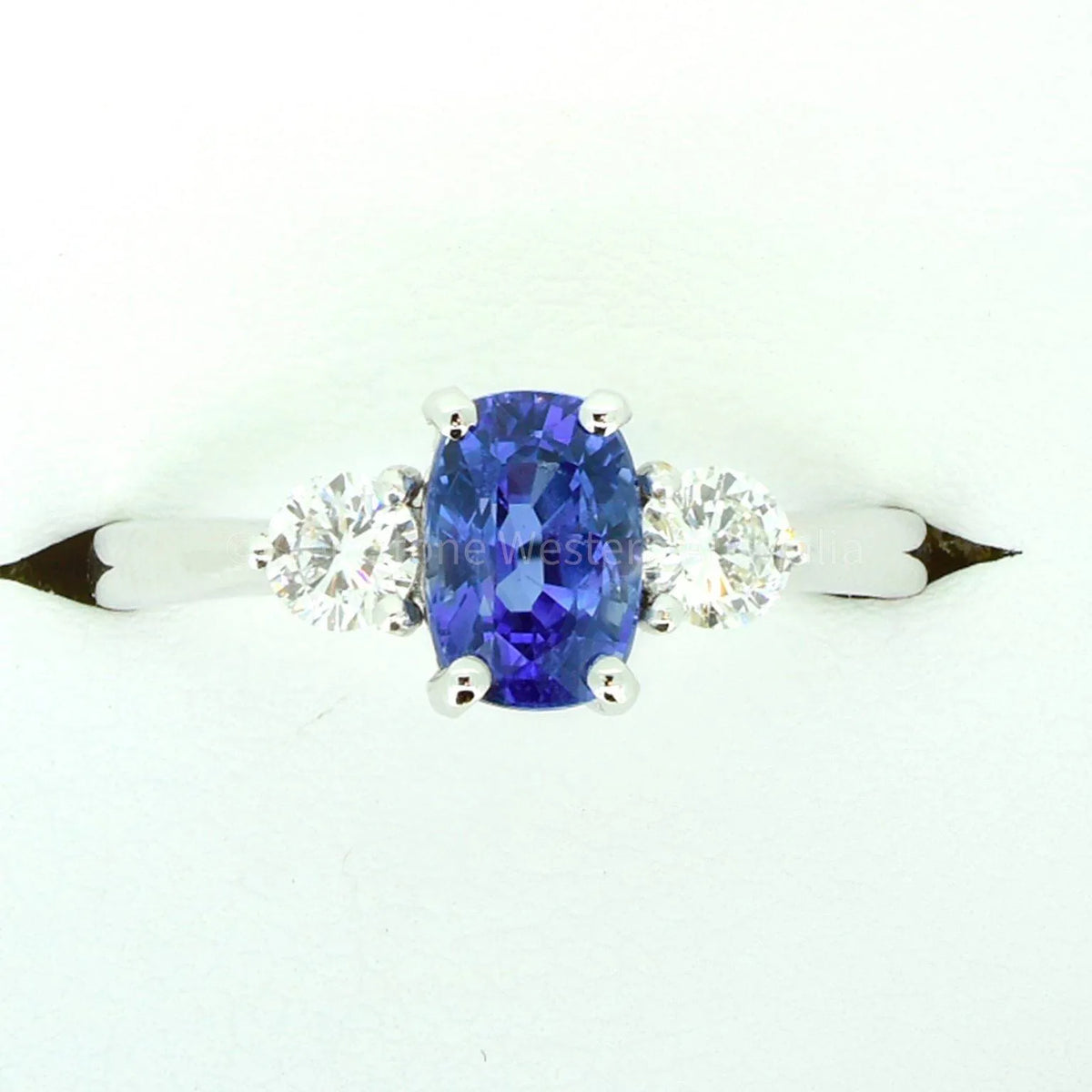 Cornflower Blue Ceylon Sapphire and Diamond Three Stone Ring 18K Gold
