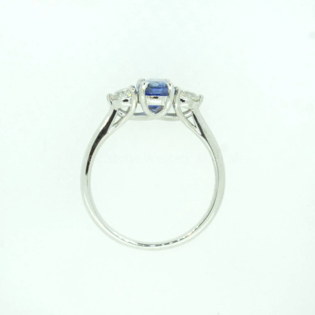 Cornflower Blue Ceylon Sapphire and Diamond Three Stone Ring 18K Gold