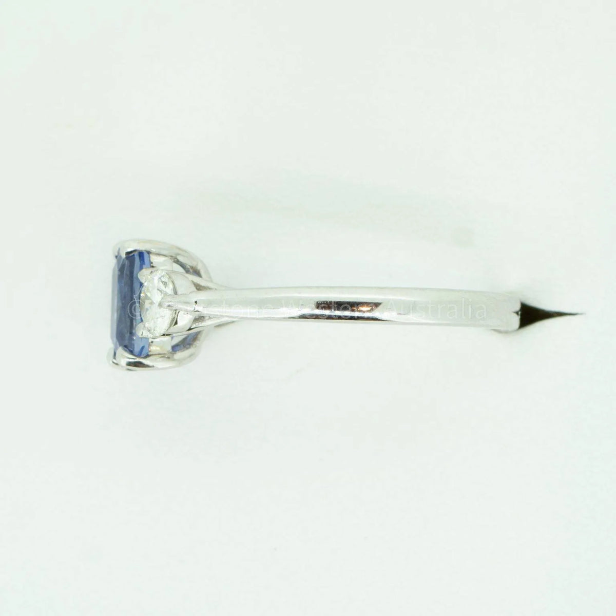 Cornflower Blue Ceylon Sapphire and Diamond Three Stone Ring 18K Gold