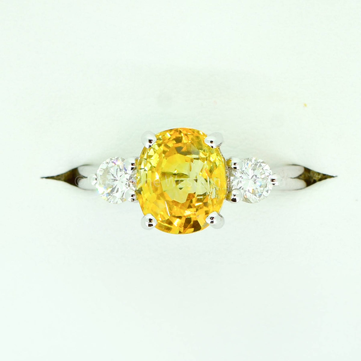 Vivid Yellow Sapphire and Diamonds Three Stone Ring in 18ct Gold