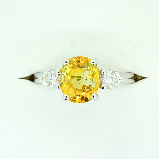 Vivid Yellow Sapphire and Diamonds Three Stone Ring in 18ct Gold