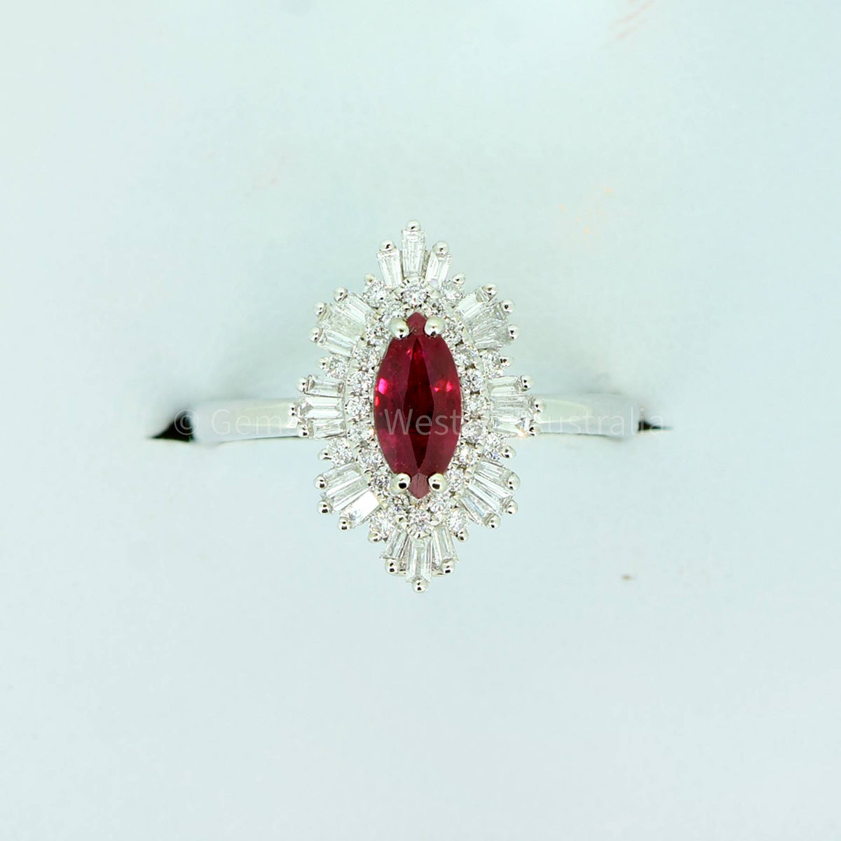 Art Deco Unheated Vivid Red Ruby and Diamonds Ring