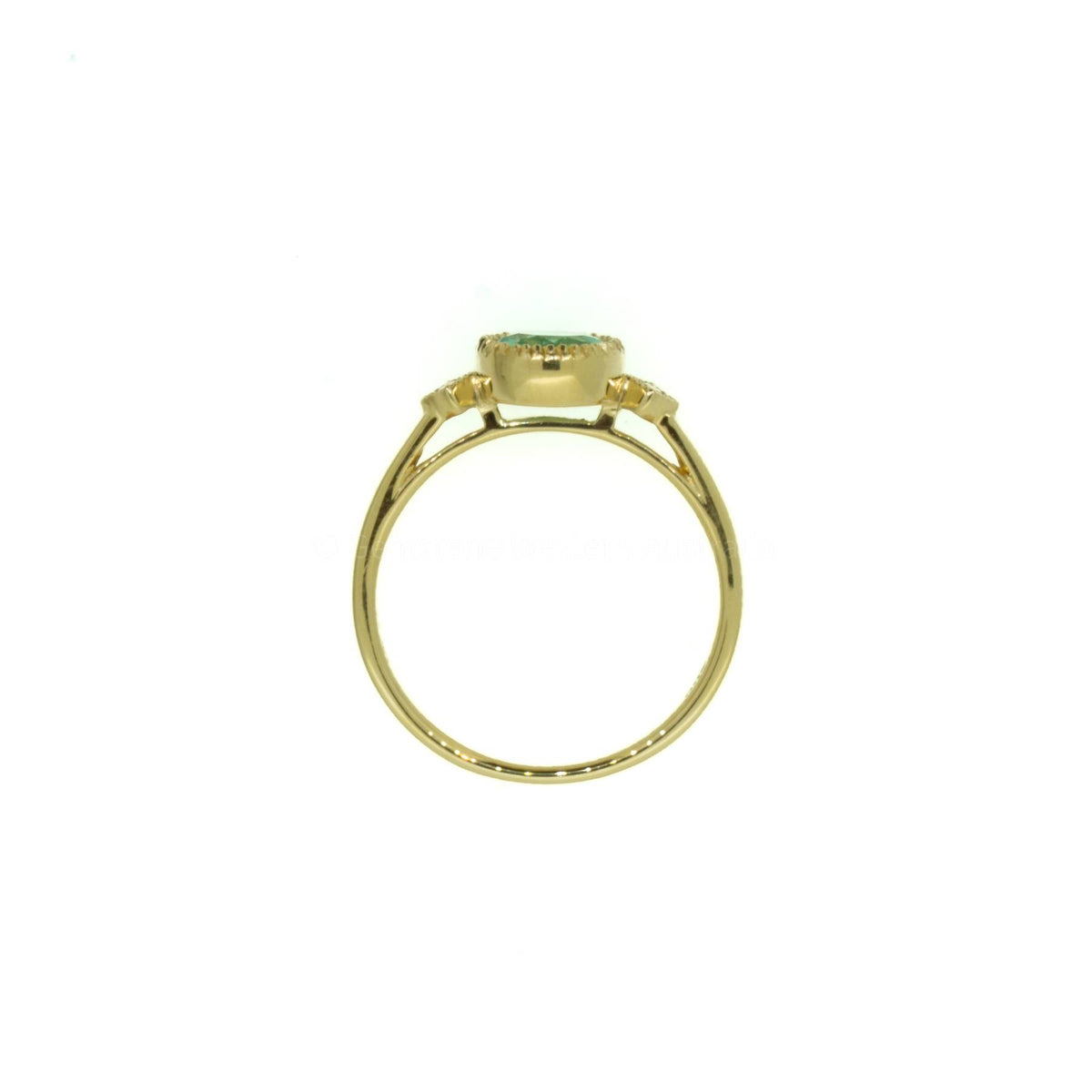 Natural Colombian Emerald and Diamond Three Stone Ring in 18K Yellow Gold