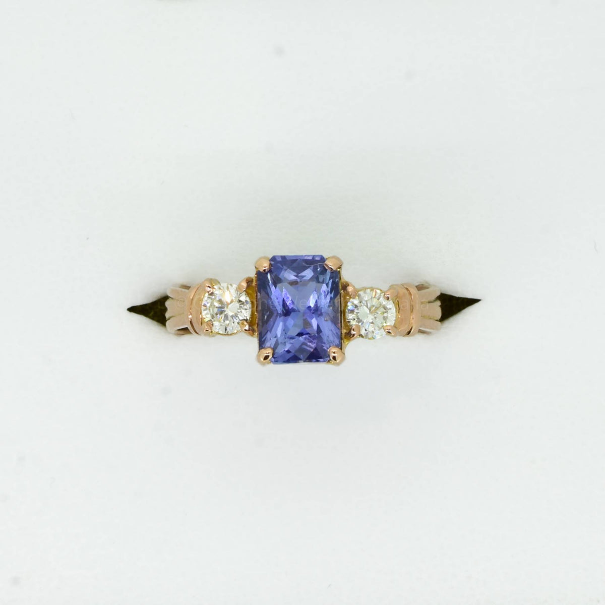 Natural Unheated Sapphire and Diamonds Three Stone Ring