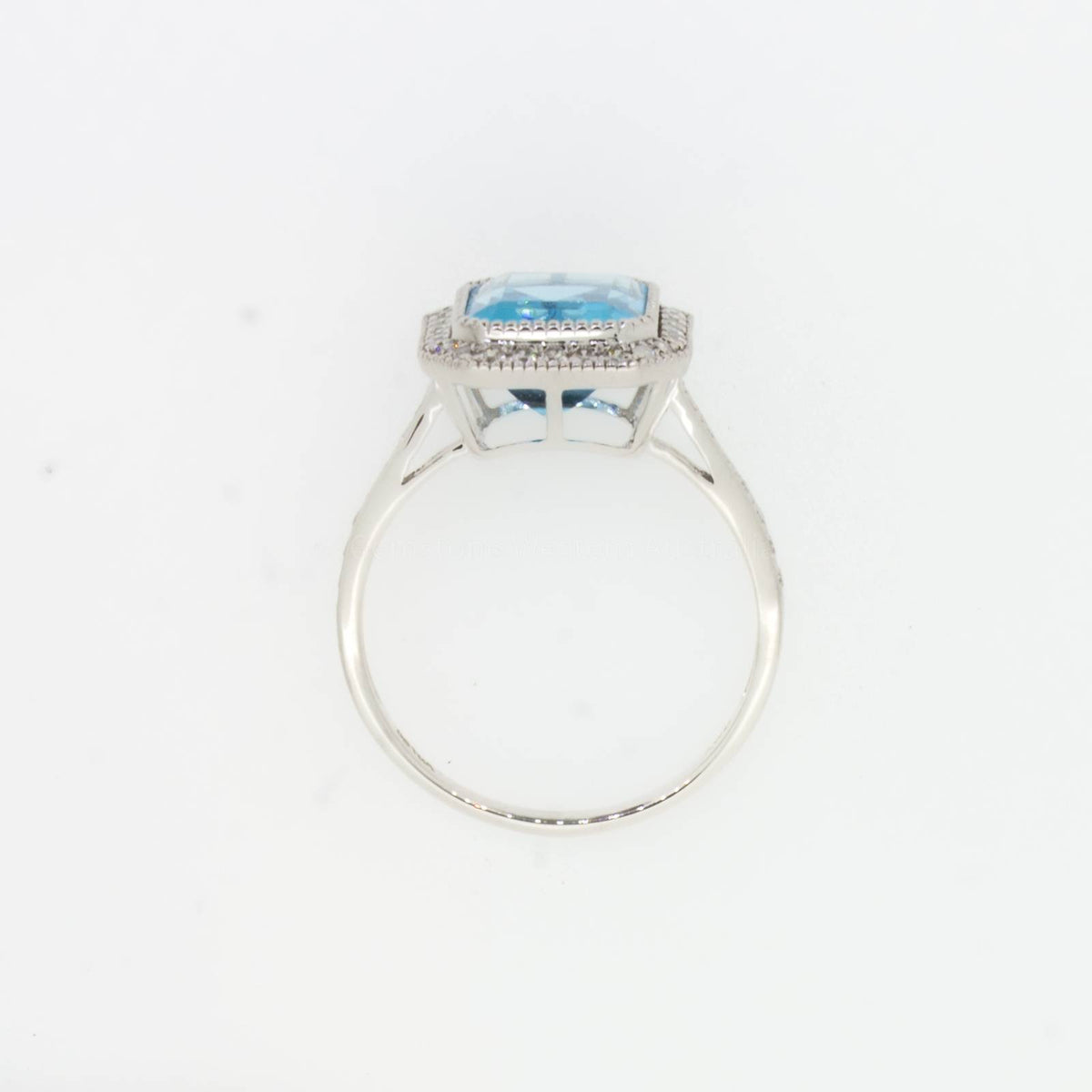 Swiss Blue Topaz Diamond Halo Ring 18K Gold