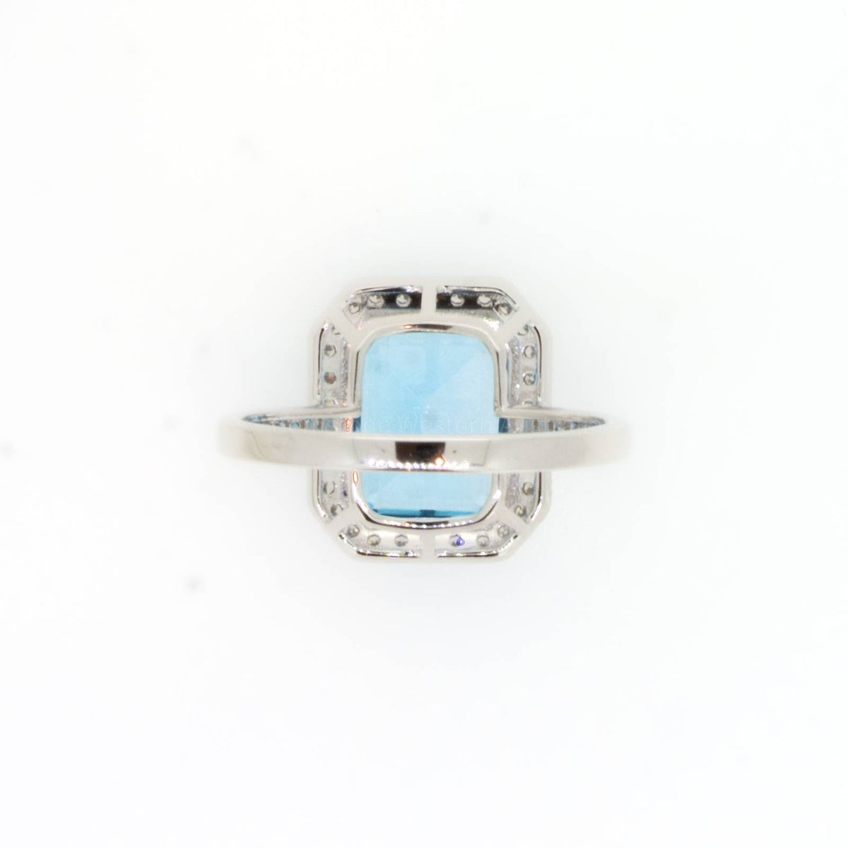 Swiss Blue Topaz Diamond Halo Ring 18K Gold