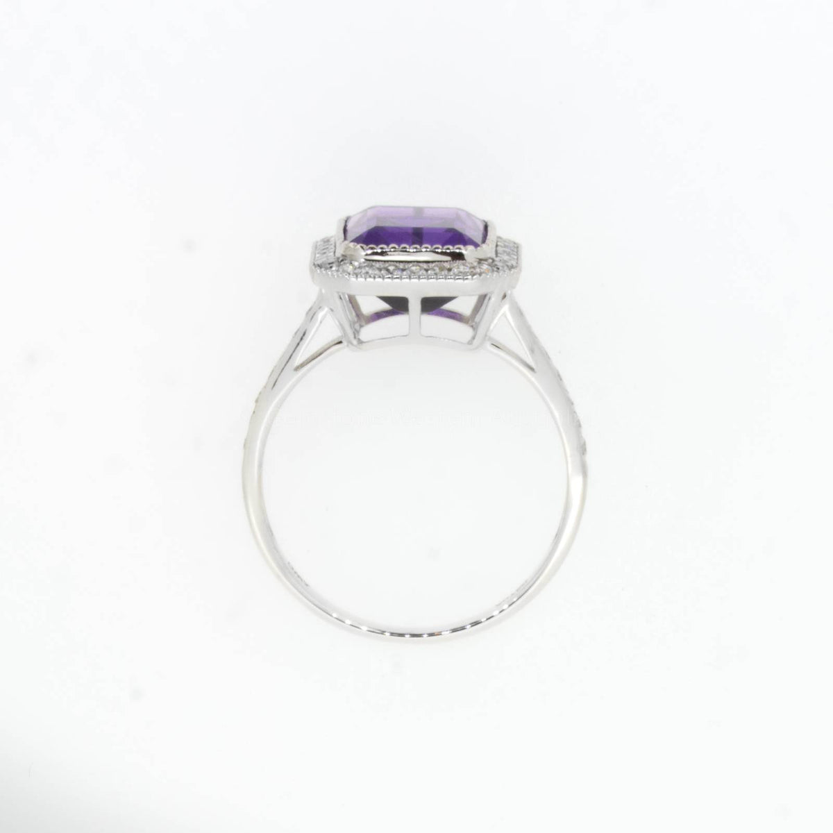 Natural Amethyst and Diamond Halo Ring in 18K White Gold