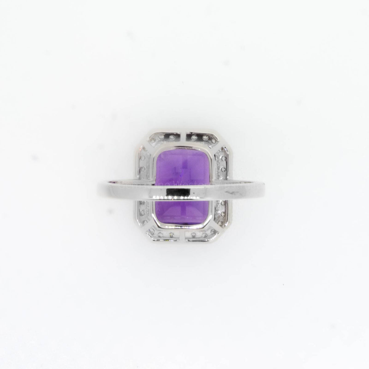 Natural Amethyst and Diamond Halo Ring in 18K White Gold