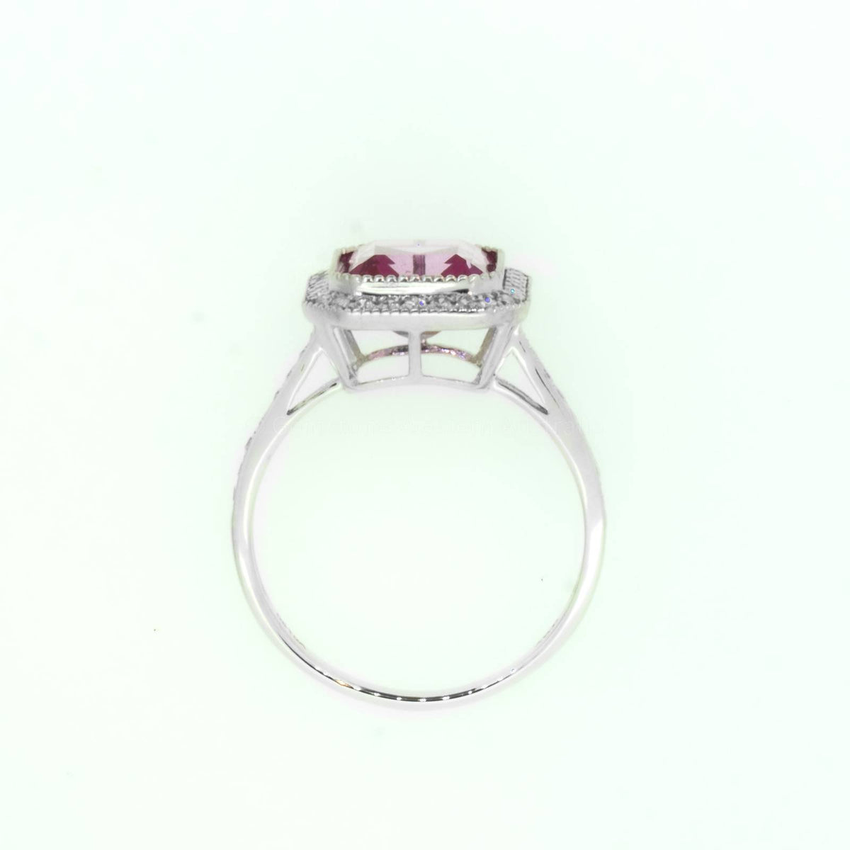 Natural Pink Topaz and Diamonds Ring in 18K White Gold