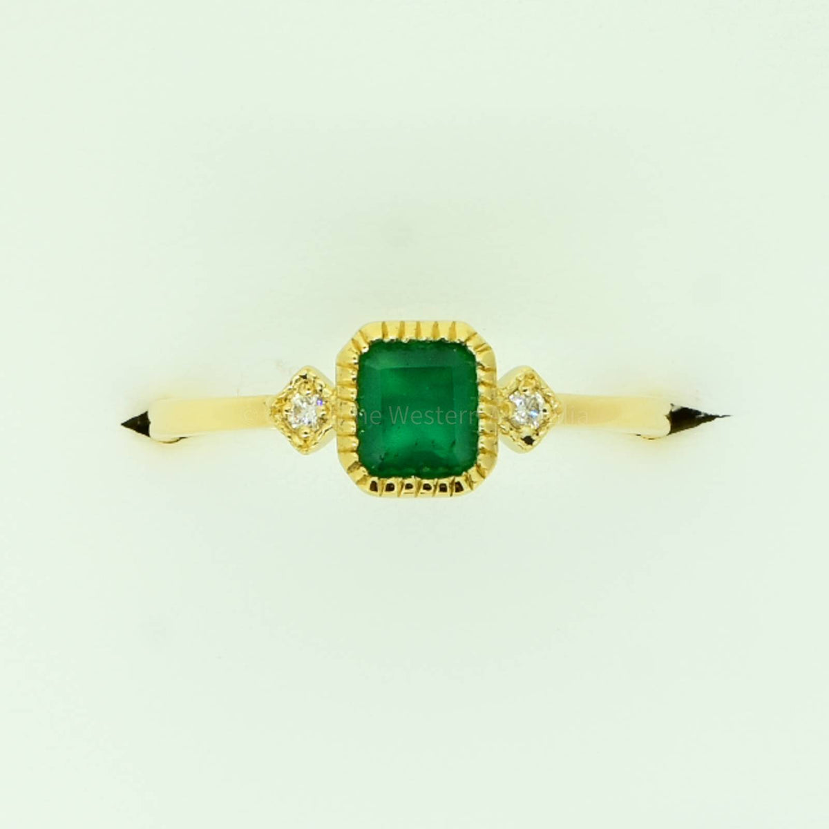 Natural Colombian Emerald Three-Stone Ring in Yellow Gold