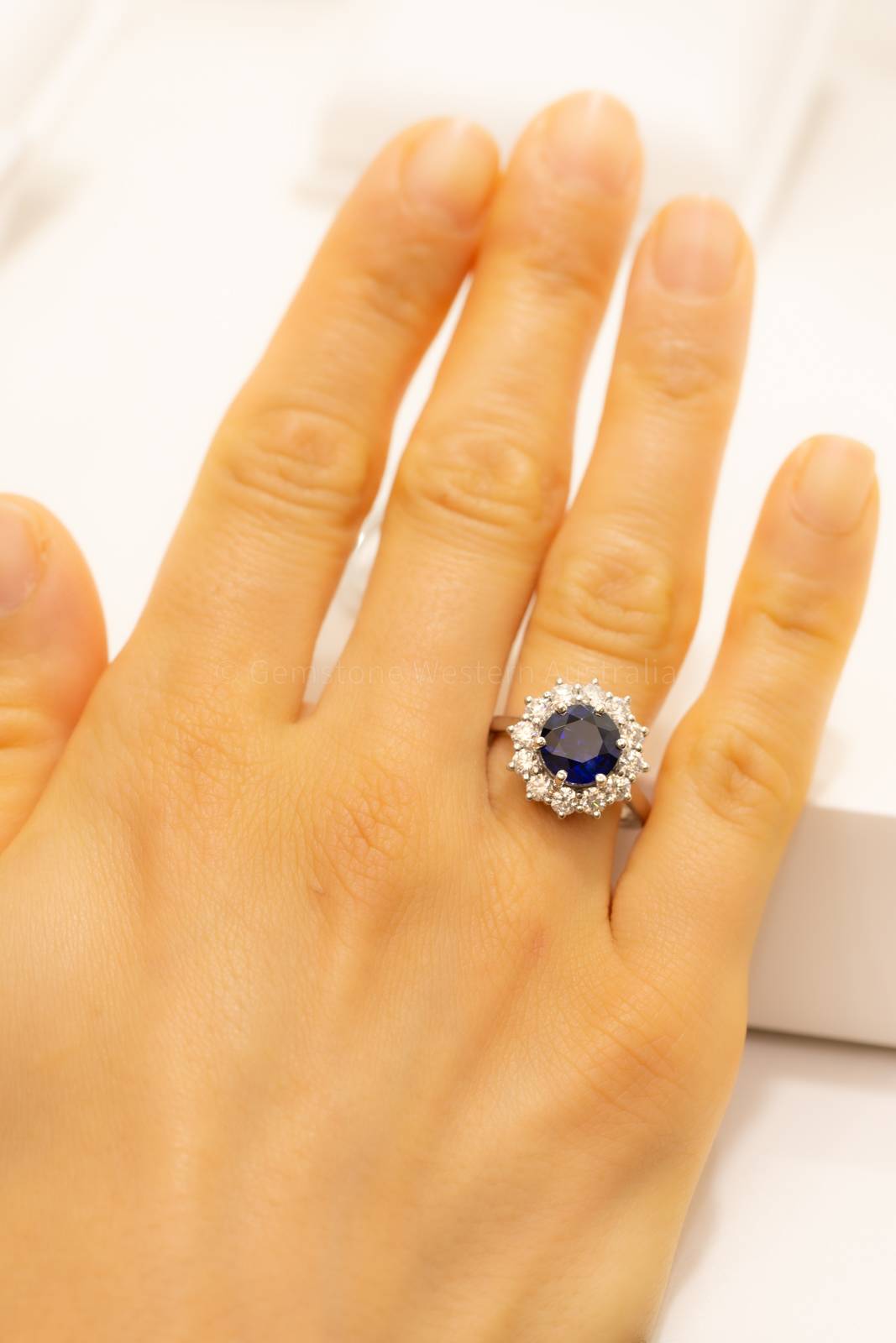 3.16ct Royal Blue Sapphire Diamond Halo Ring in Platinum