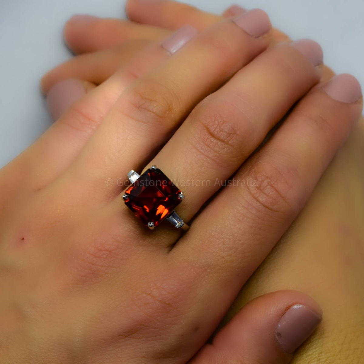 Large 12 Carats Natural Garnet Cocktail Dress Ring in White Gold