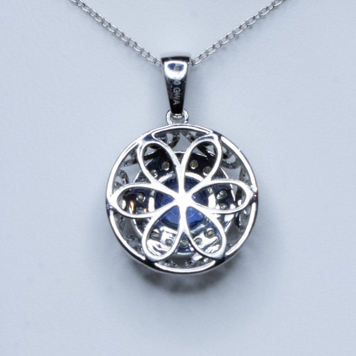 Natural Unheated Blue Sapphire and Diamond Pendant in 18K White Gold