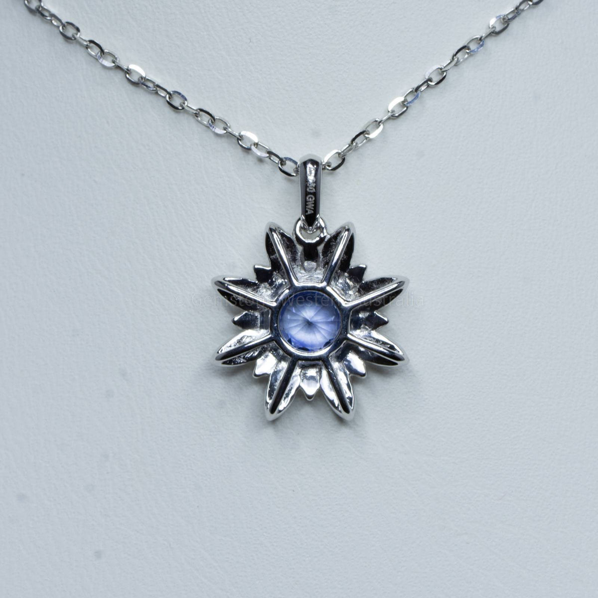 Cornflower Blue Sapphire and Diamonds Flower Pendant in 18K White Gold