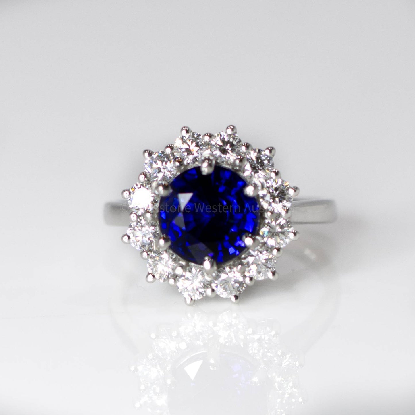 3.16ct Royal Blue Sapphire Diamond Halo Ring in Platinum
