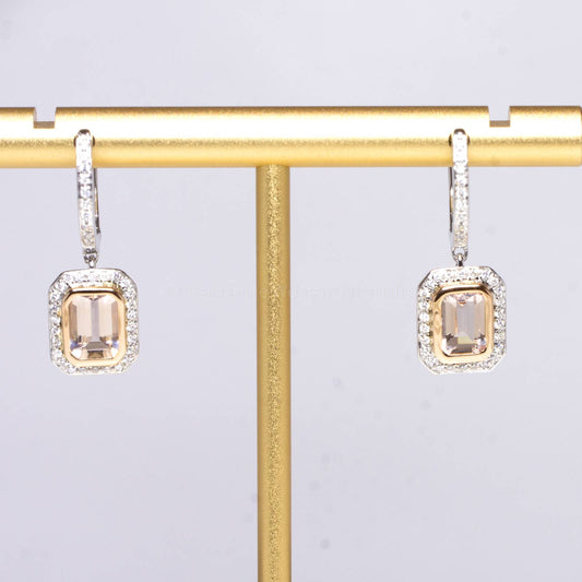 Morganite and Diamonds Dangle Earrings in 18K White Gold