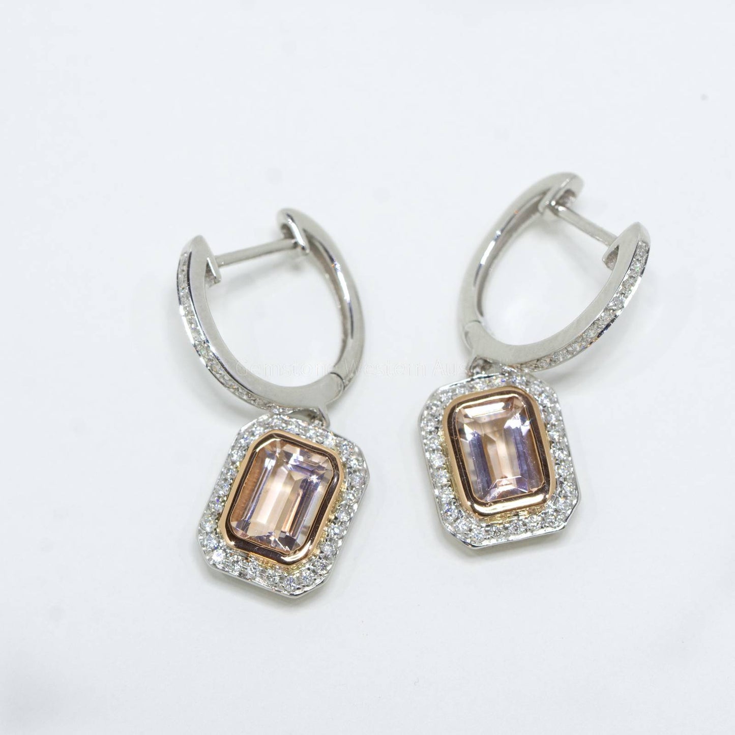 Morganite and Diamonds Dangle Earrings in 18K White Gold