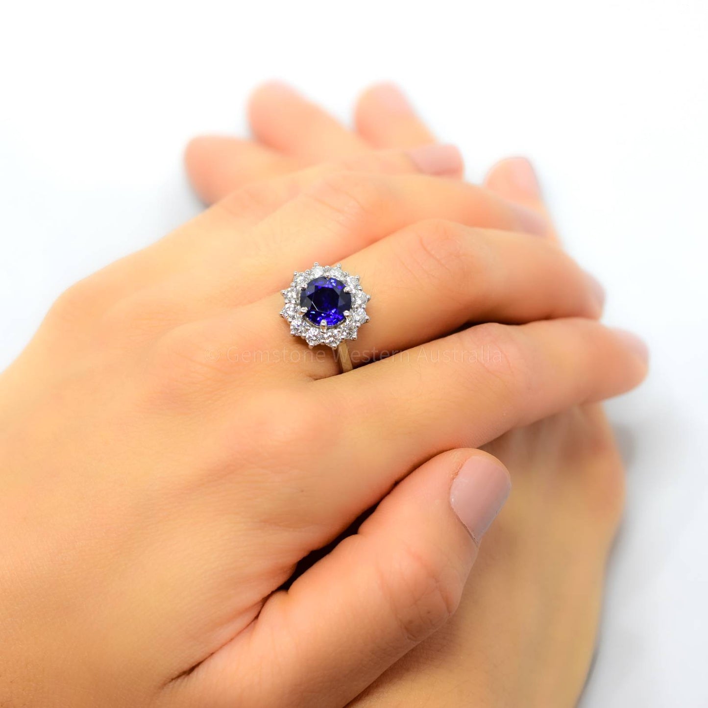 3.16ct Royal Blue Sapphire Diamond Halo Ring in Platinum