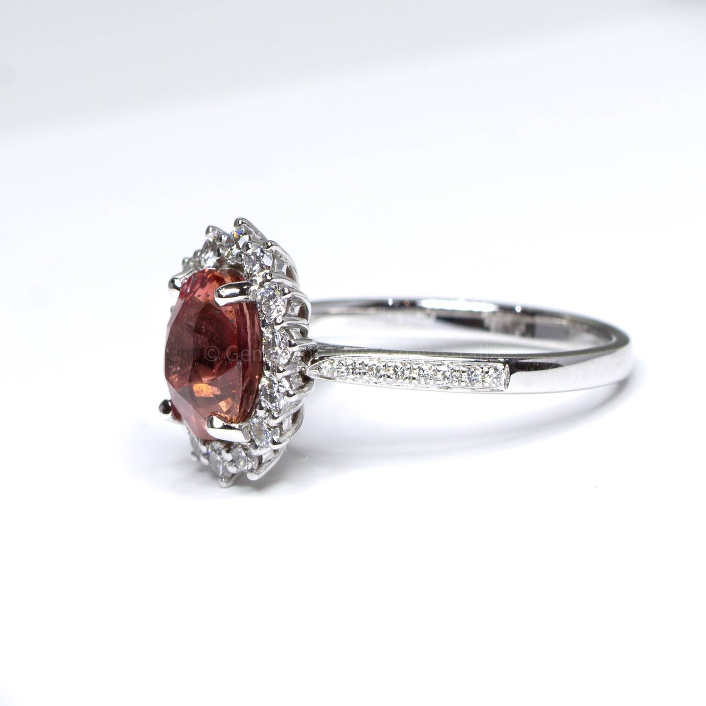 Natural Padparadscha Sapphire Ring with Diamond Halo 18ct Gold