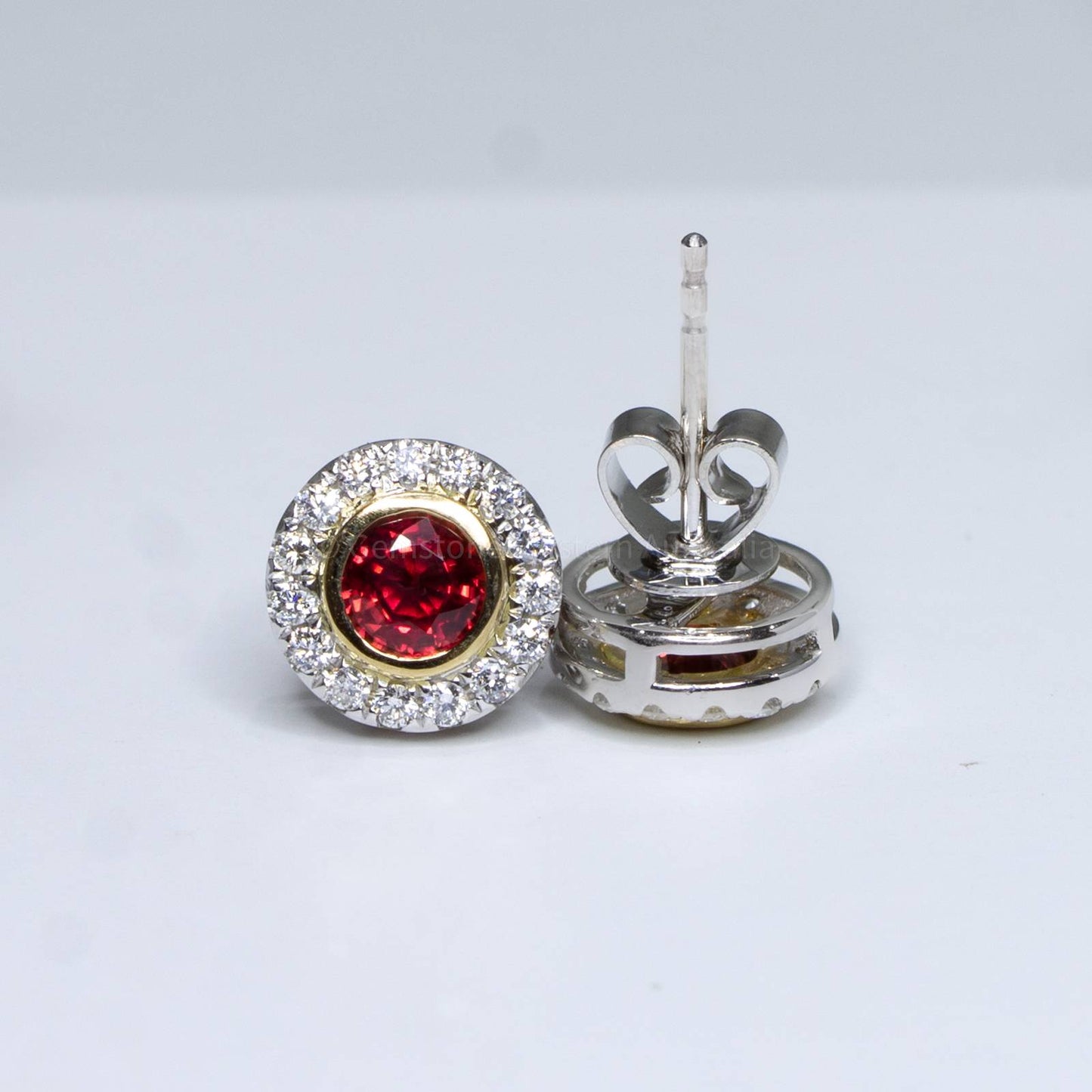 Natural Unheated Ruby Earrings with Diamond Halo Stud Earrings 18K Gold