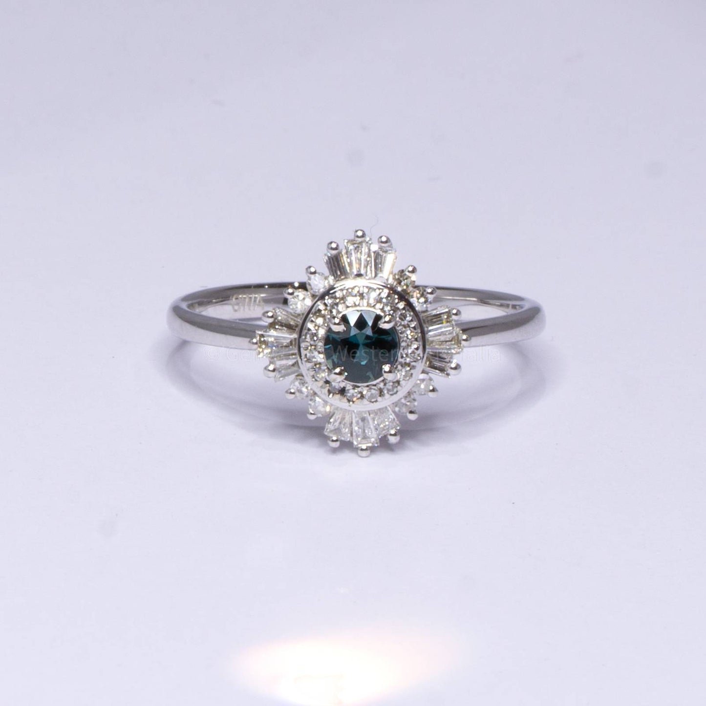 Natural Teal Sapphire Ring - Teal Sapphire Diamond Halo Ring 18K Gold