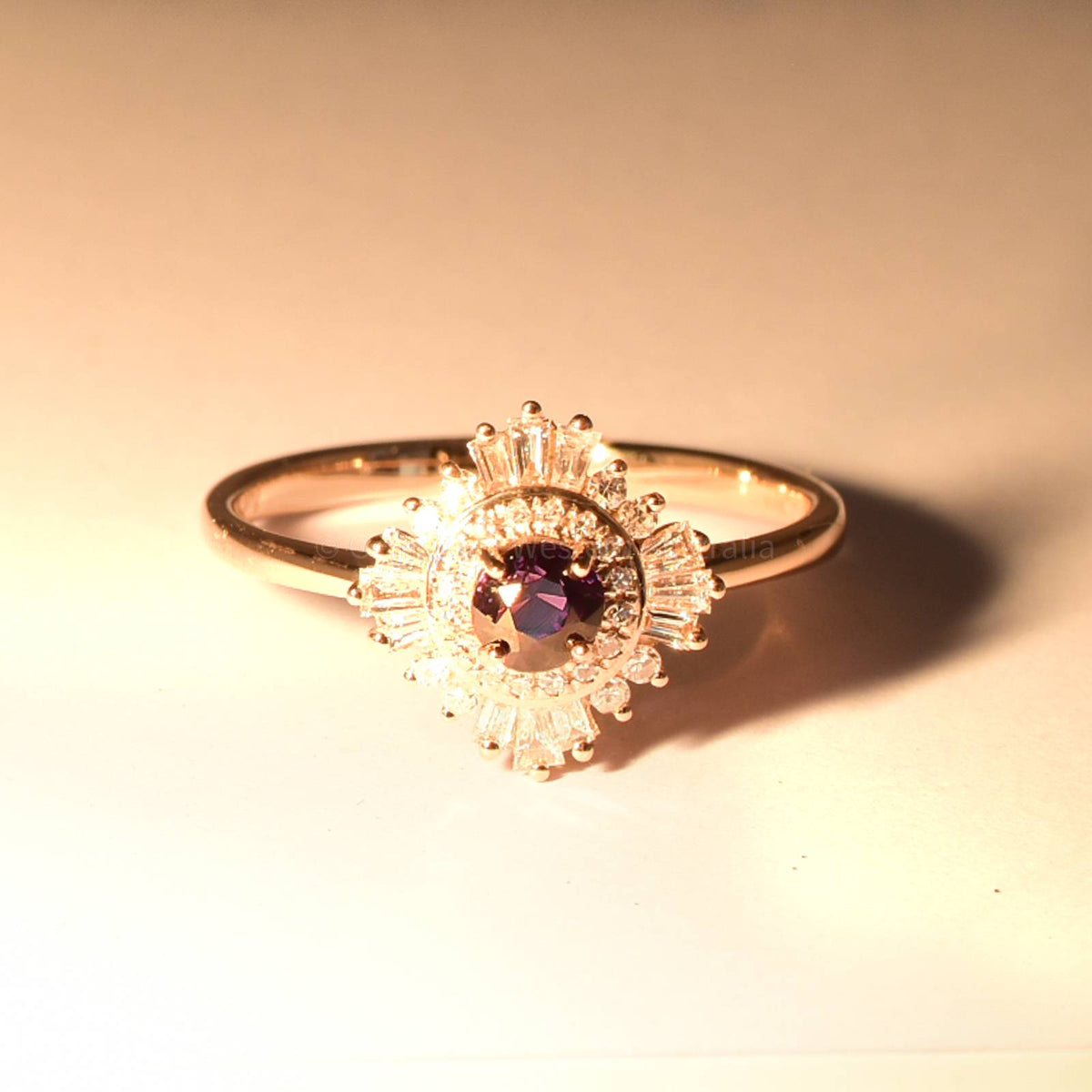 Natural Alexandrite Ring - Art Deco Alexandrite Ring 18K Rose Gold