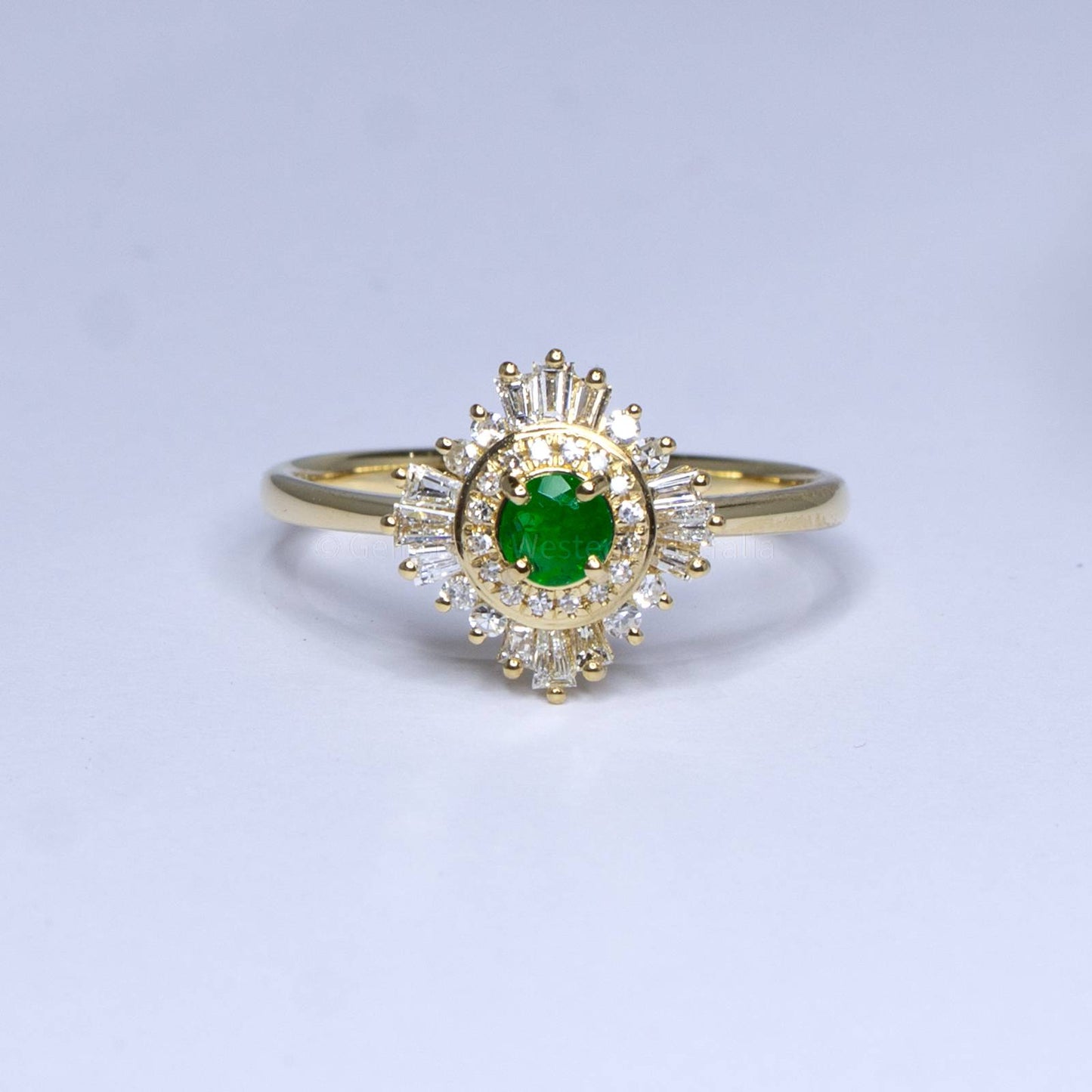 18K Yellow Gold Colombian Emerald Engagement Ring Art Deco Style