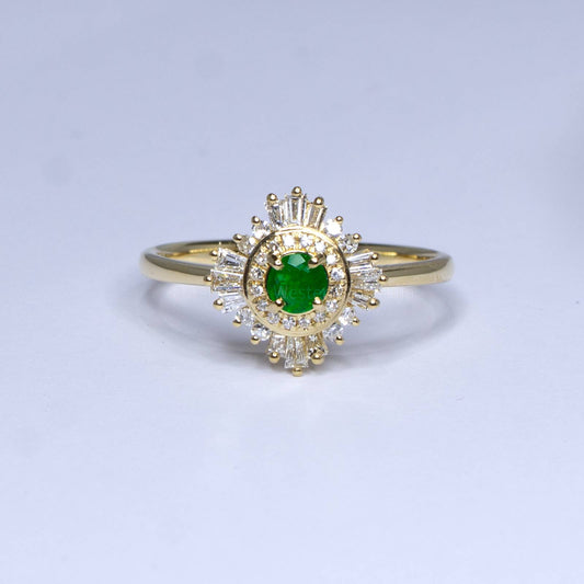 18K Yellow Gold Colombian Emerald Engagement Ring Art Deco Style