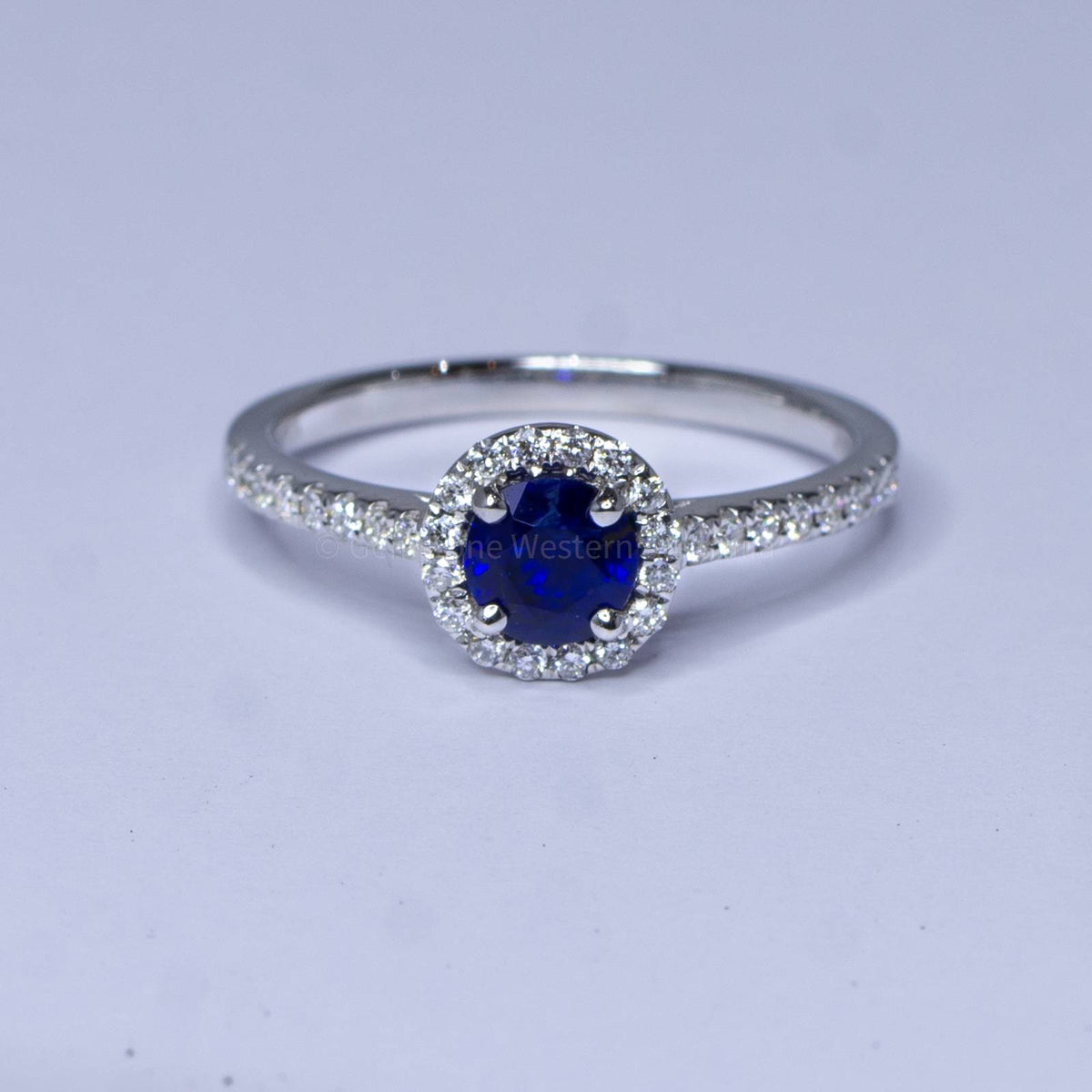 Natural Blue Sapphire Ring Sapphire Diamond Halo Ring 18K Gold