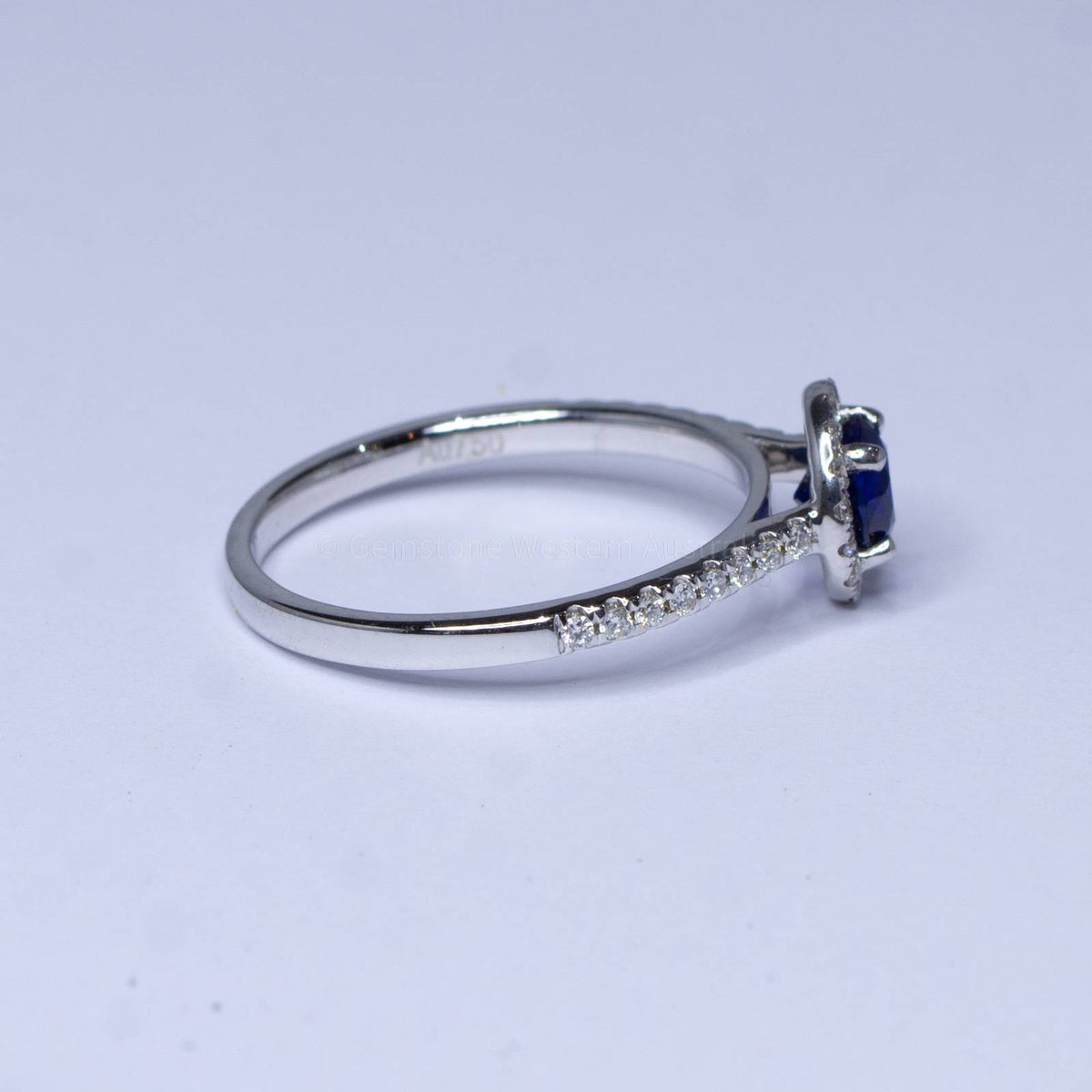 Natural Blue Sapphire Ring Sapphire Diamond Halo Ring 18K Gold