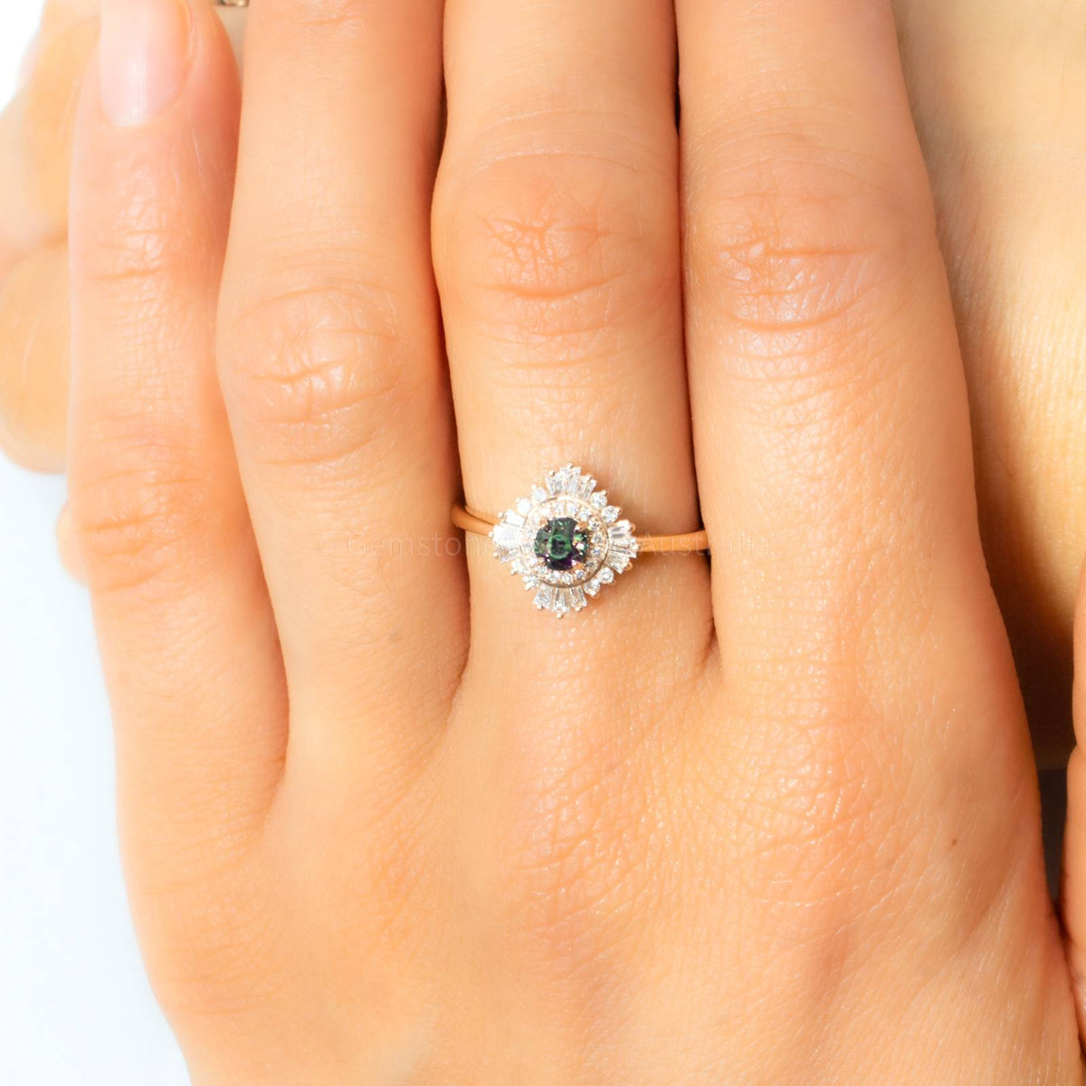 Natural Alexandrite Ring - Art Deco Alexandrite Ring 18K Rose Gold